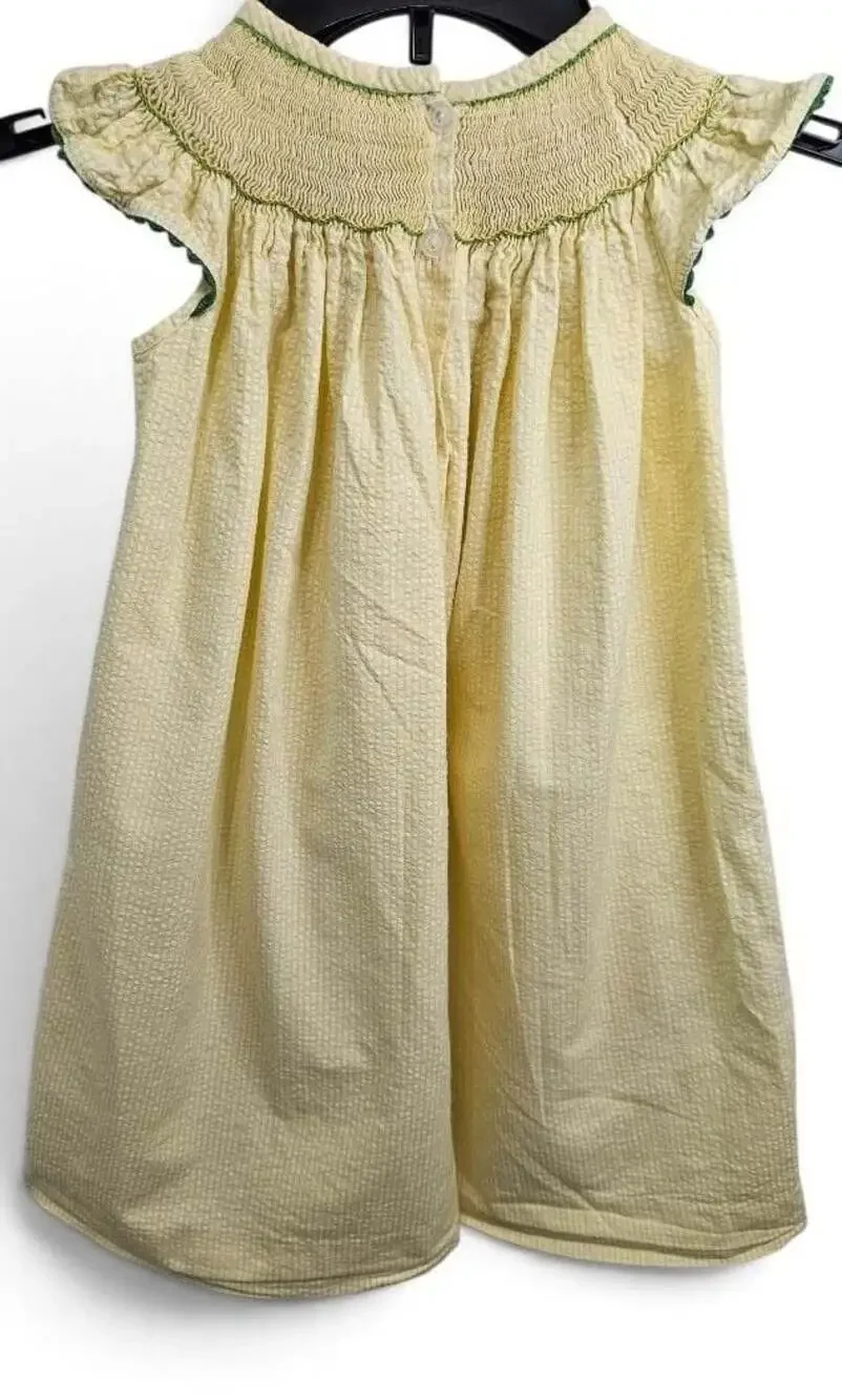 Rosalina Hand Smocked Yellow Seersucker Daisy Flower Dress